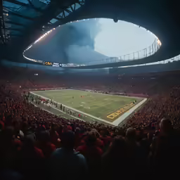 large stadium filled with people watching soccer play