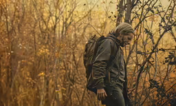 a man is walking alone outside during the day