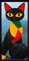 a close up of a window with a cat painted on it