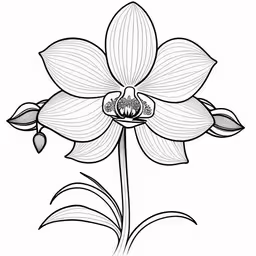 a large flower that is white and black,a black and white illustration of an orchid flower
