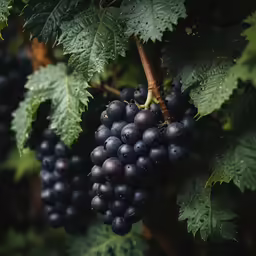 there is a bunch of grapes hanging from a tree