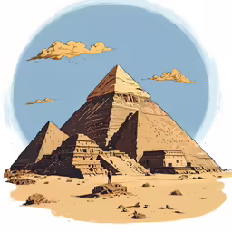an egyptian pyramid drawing with sky background