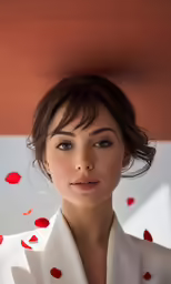 a close up of a person with hearts on a sheet of paper