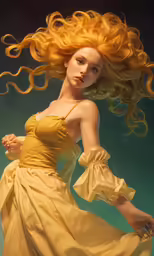 a painting of a woman in a gown with yellow hair