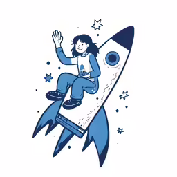 a person riding a rocket ship with stars
