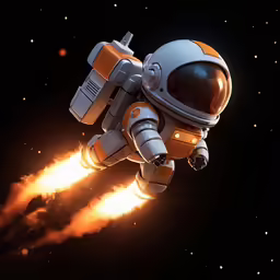 an astronaut flies away on his space ship