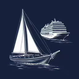 the cruise ship and a boat in the sea