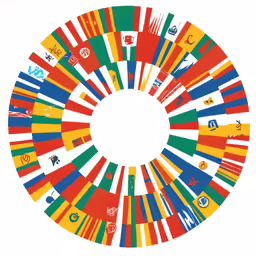 a poster depicting the colours of the flags of the countries in various circles
