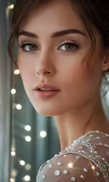 a beautiful lady with pretty eyes in her white dress