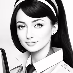 a woman wearing a suit and tie poses for a black and white photo