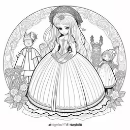 coloring pages of barbie dolls with a girl and cat,a girl in a dress is standing next to a teddy bear