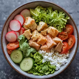 a salad that is sitting on top of rice