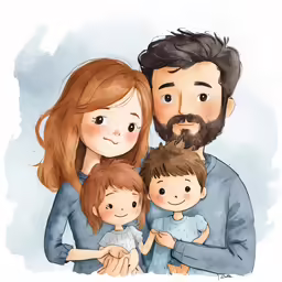 family portrait on watercolor paper in blue