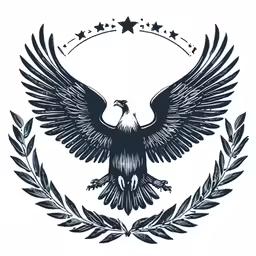 an eagle emblem with two stars and the wings spread