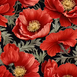 a close up of the center part of a flowered red rose