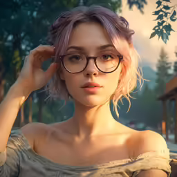 a female wearing glasses while posing for a portrait