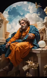 an artistic photograph of a man with a blue blanket