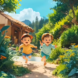 two children are playing outside in the daytime