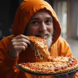 a man is eating a piece of pizza on the plate