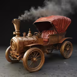 a small brown car that is steam rising out of it