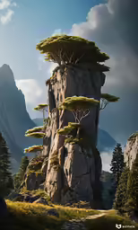 a mountain side area that has trees growing out of it