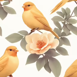 some yellow birds are on the branch of a tree