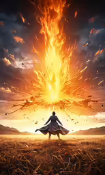 an artistic fireball in the middle of a field