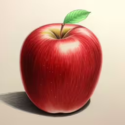 a picture of an apple with a leaf inside,an illustration of a red apple with a green leaf