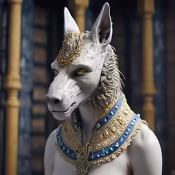 a statue of an animal with some clothes on