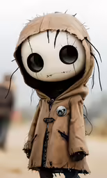 the doll is dressed in an odd coat