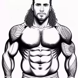 the wrestler drawing, by person,drawing of a wrestler with long hair and muscles,a cartoon style drawing of an athletic man,an image of a person in a bodybuilding pose,a drawing of a wrestler wearing no underwear and holding his hands behind his hips