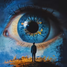 a man standing with an eye drawn on it