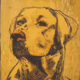 a drawing of a yellow lab with black head and collar