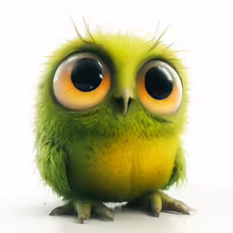 an adorable green monster with very big eyes
