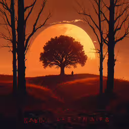 a scene with a man and his dog under the tree