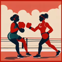 two women are boxing in the ring,two women are playing a boxing game on a boxing ring
