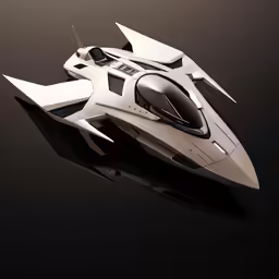 a white futuristic vehicle flying through the air