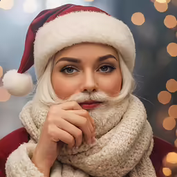 a pretty lady in a santa claus outfit looking at the camera