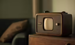 an old style tv on top of a wooden dresser