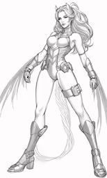 a drawing of a woman in armor with large breasts and boots