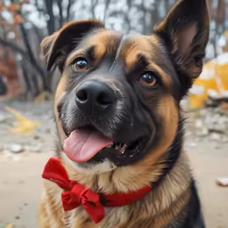 a cute dog with a red bow tie