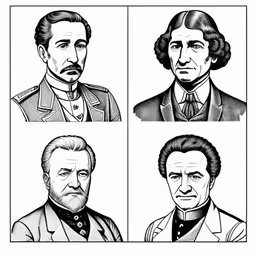 four men, in suits and ties, are drawn from the same image,four different historical portraits of men from the age of twenty and ten,some historical presidents from the early 20th century,four different types of people in suits and ties,a picture of some men from the book abraham lincoln