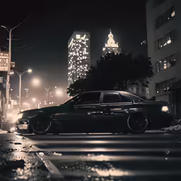 car sitting on the side of the road next to street signs