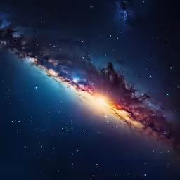 a large blue and red space filled with stars