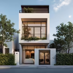 a very modern home with many windows and plants