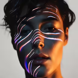 a woman with glowing lines painted on her face