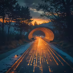 a tunnel with a car on it going into the distance