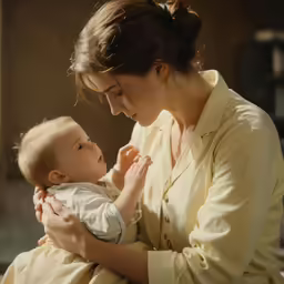 a woman holding a baby in her arms