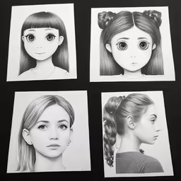 three pictures of girls with different expressions