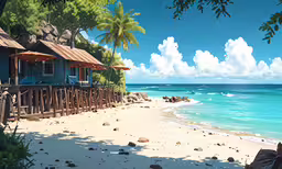 a beach with lots of wooden umbrellas on top of it